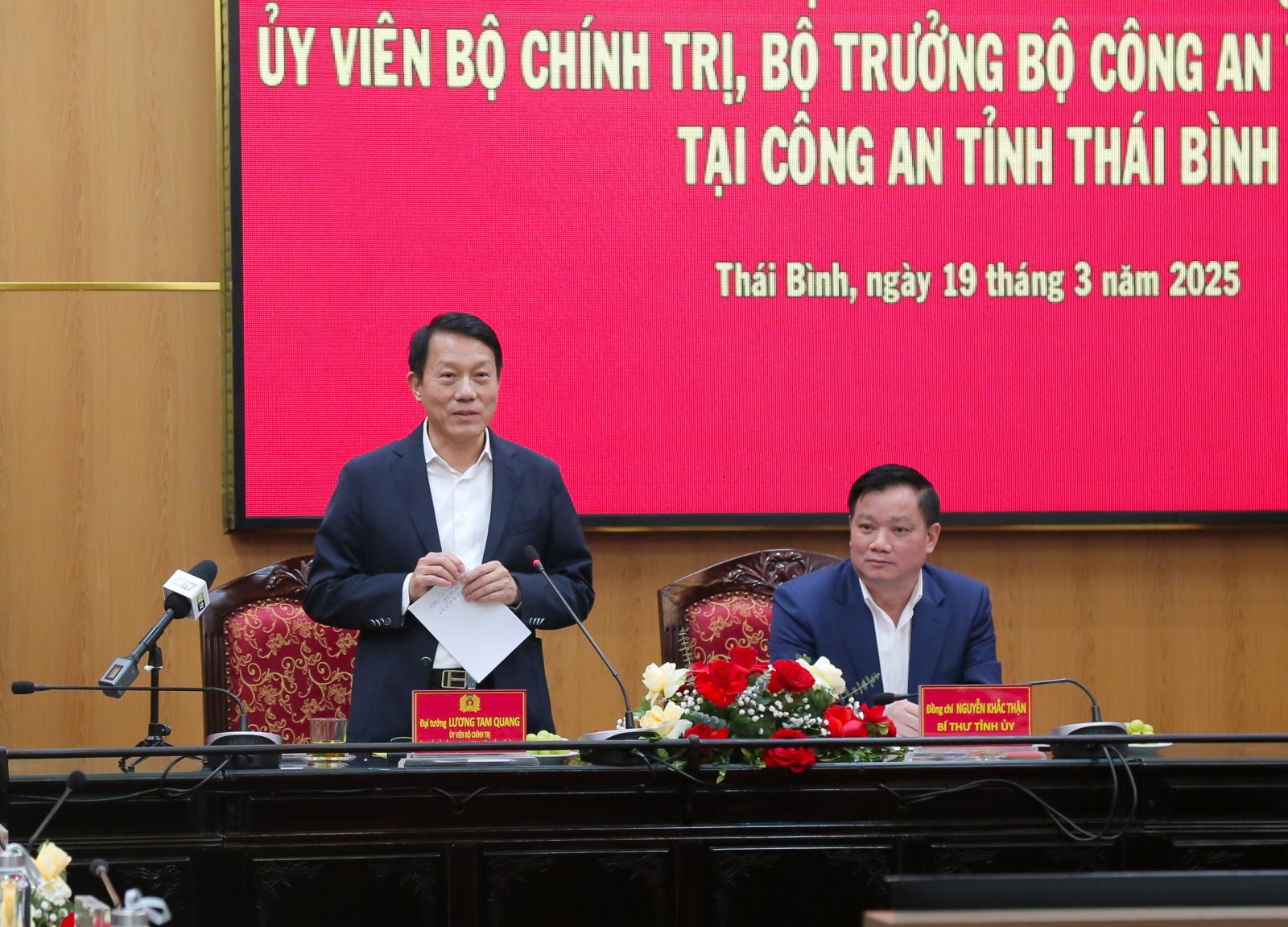 Đại tướng Lương Tam Quang, Ủy viên Bộ Chính trị, Bí thư Đảng ủy Công an Trung ương, Bộ trưởng Bộ Công an thăm, làm việc tại Công an tỉnh
